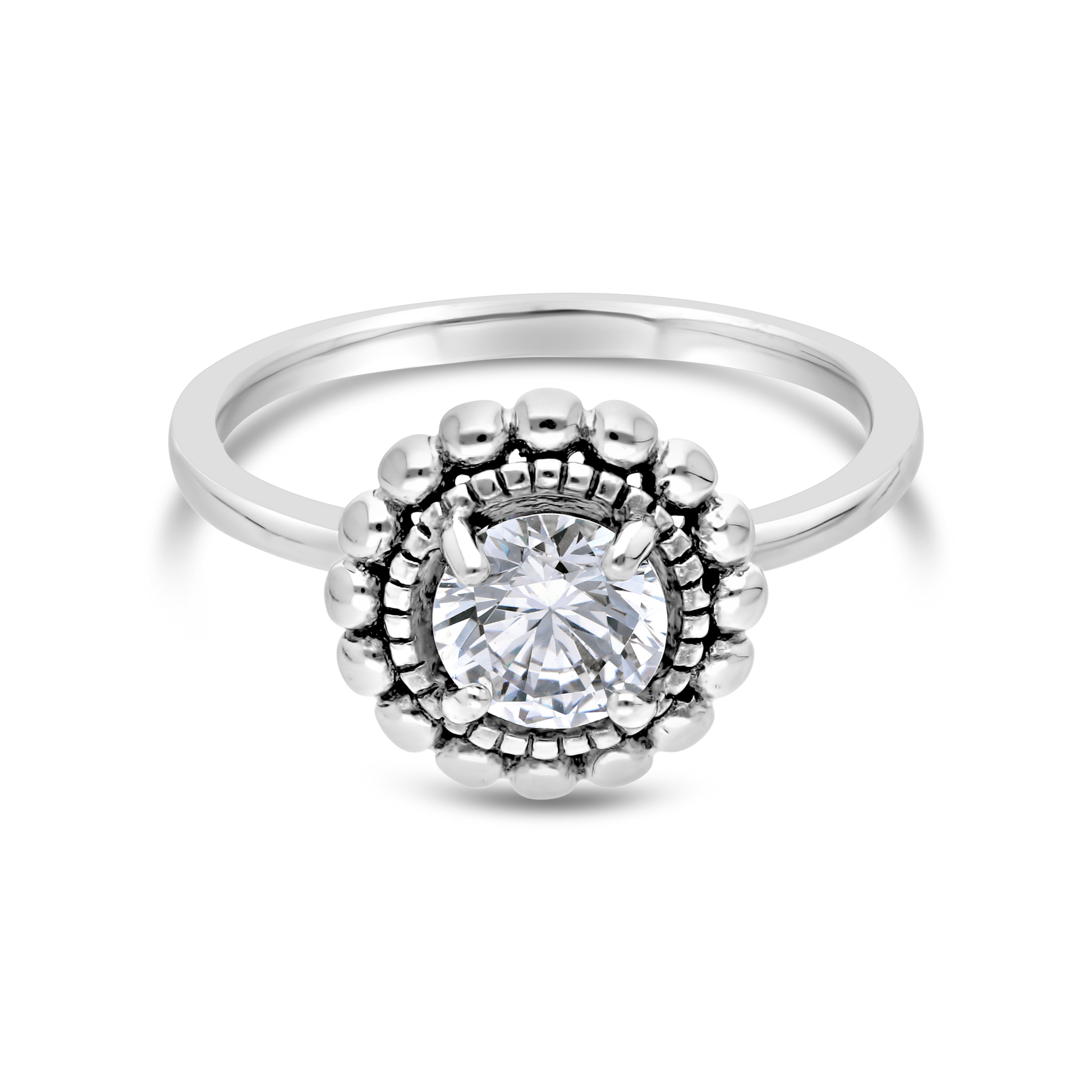 Silver Fancy Cubic Zirconia Solitaire Ring