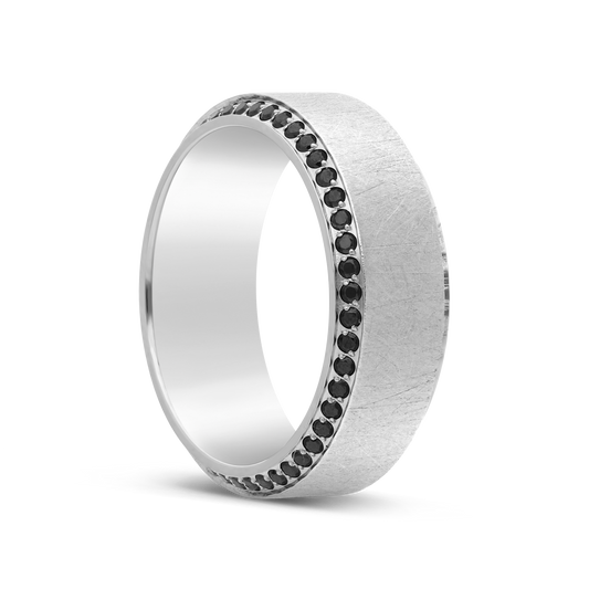 TSAR Stainless Steel 8mm Brushed With Black Colour Cubic Zirconia Sides Band Size U