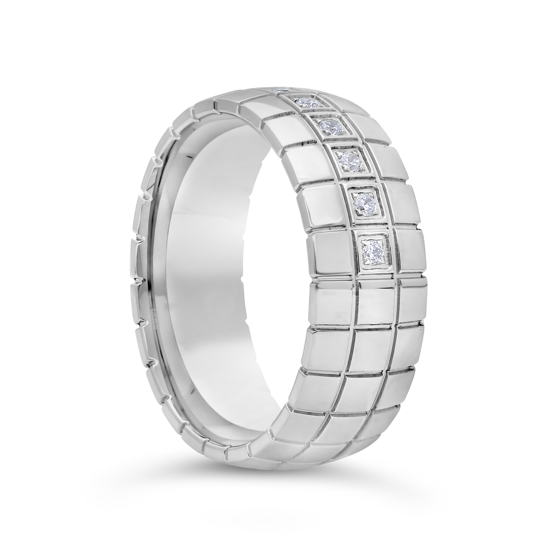 TSAR Stainless Steel Engraved Polished 8mm  Band With Cubic Zirconia Size U