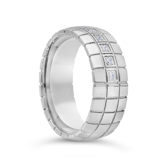 TSAR Stainless Steel Engraved Polished 8mm  Band With Cubic Zirconia Size U