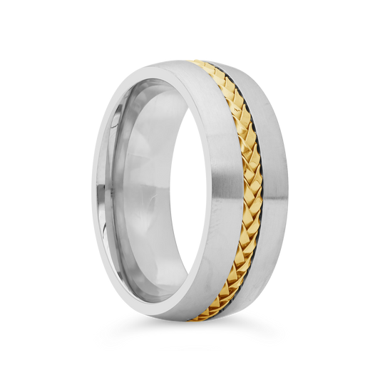 TSAR Stainless Steel & IP Gold Plated Braided Inlay 8mm Band Size T