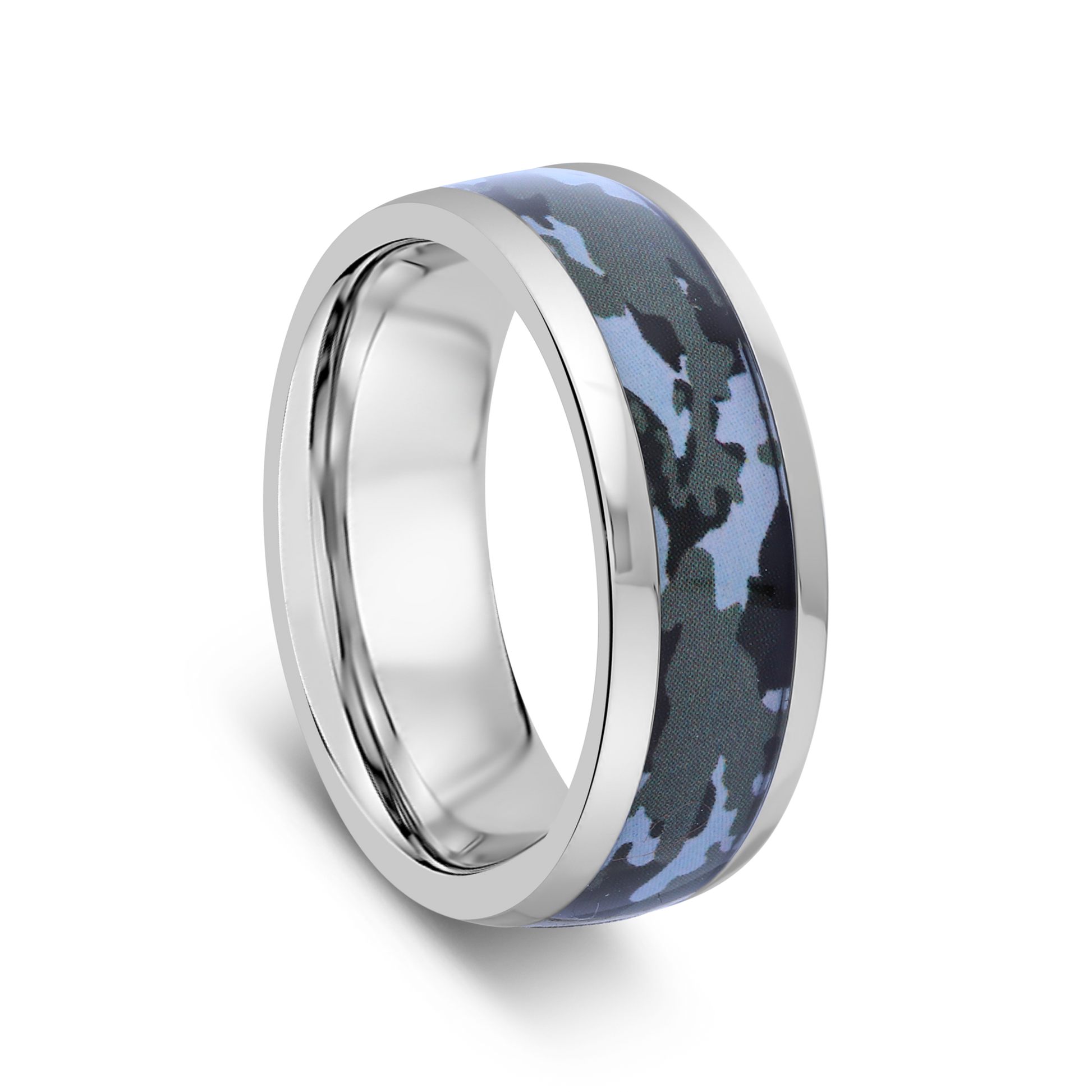 TSAR Stainless Steel Camo Design 8mm Gents Polished Band Size U