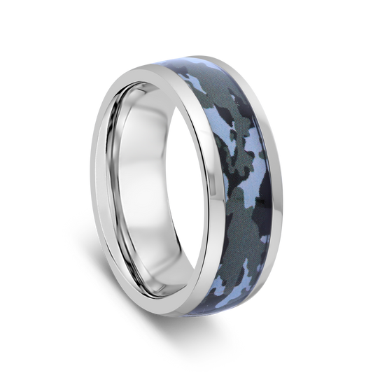 TSAR Stainless Steel Camo Design 8mm Gents Polished Band Size U