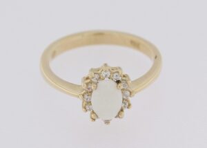 9ct Gold Oval Opal and Cubic Zirconia Cluster Ring