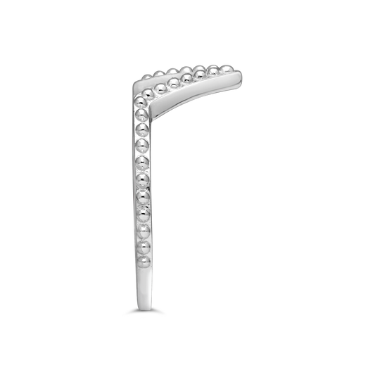 Silver Fancy Beaded Design Wishbone Ring