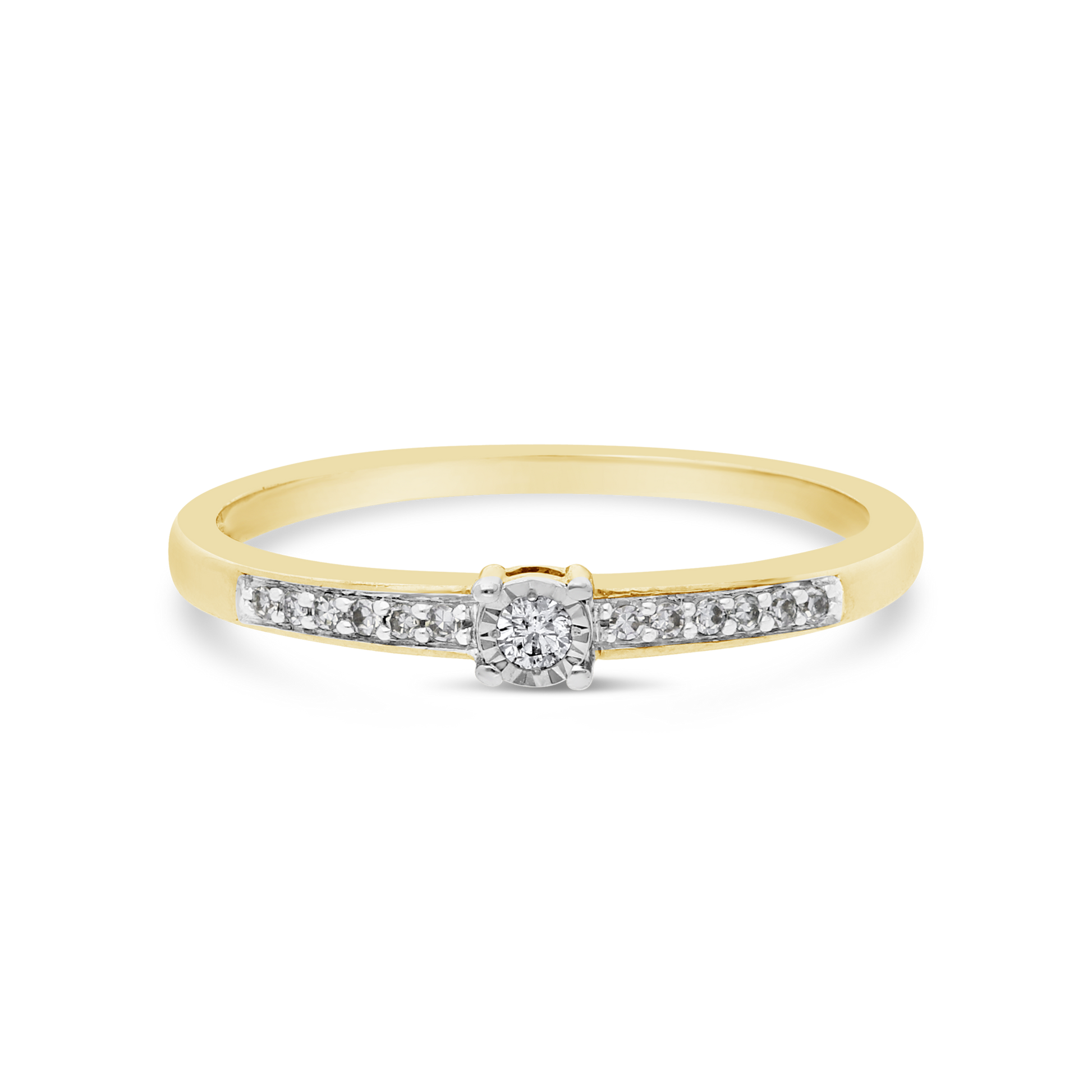 9ct Gold Solitaire & Channel Set Diamond Fancy Dress Ring