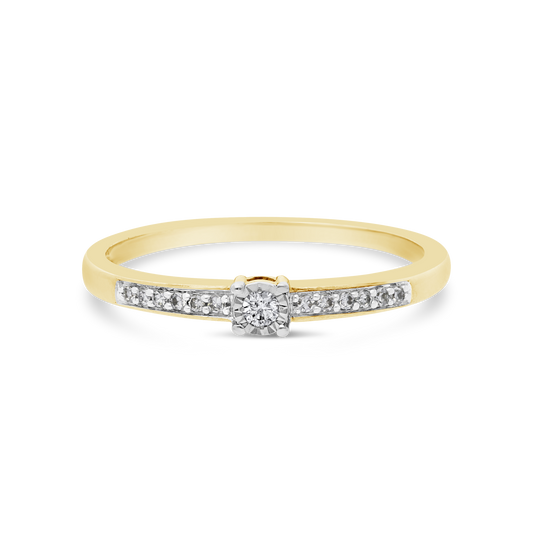 9ct Gold Solitaire & Channel Set Diamond Fancy Dress Ring