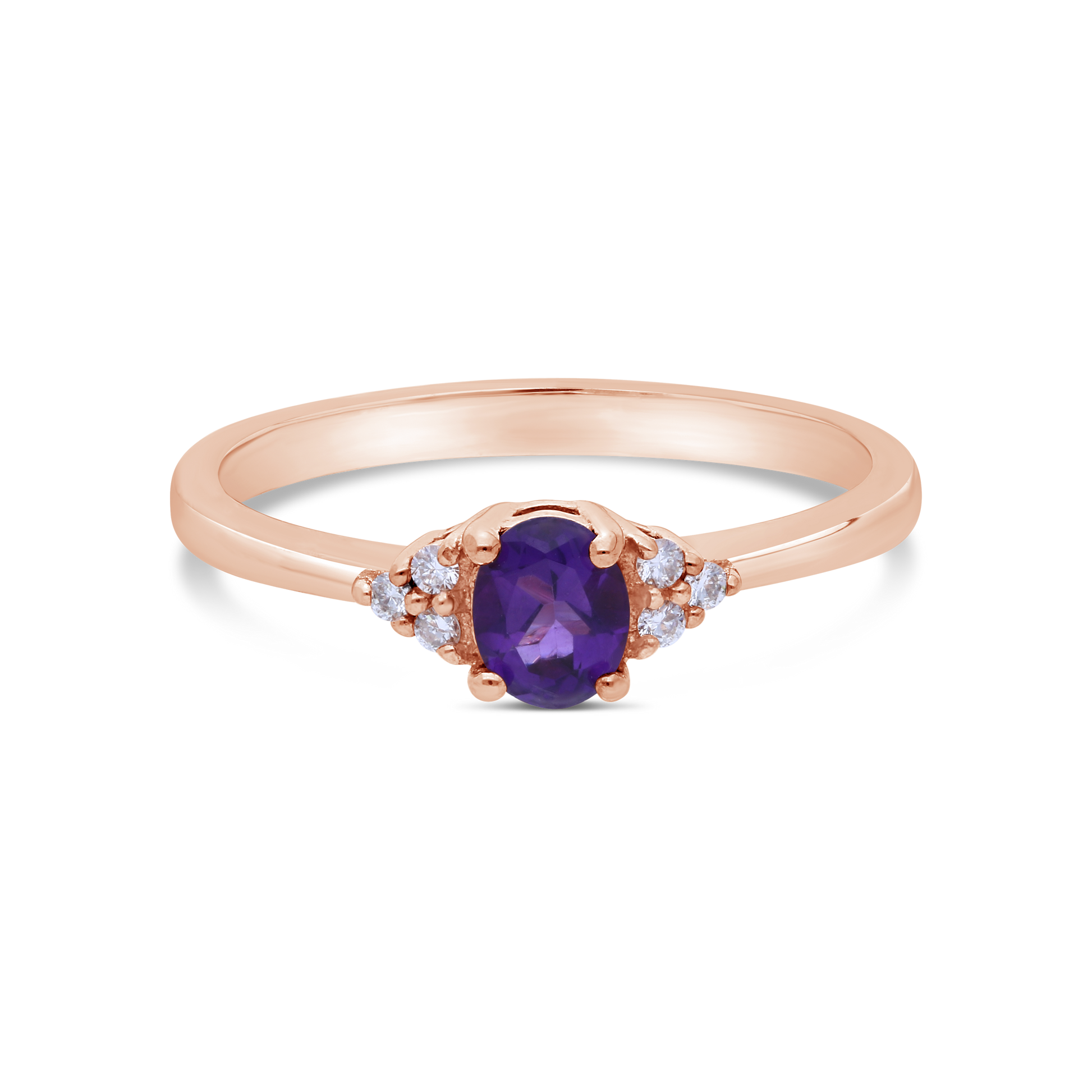 9ct Rose Gold Oval Amethyst And Diamond Dress Ring