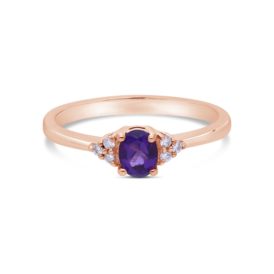 9ct Rose Gold Oval Amethyst And Diamond Dress Ring