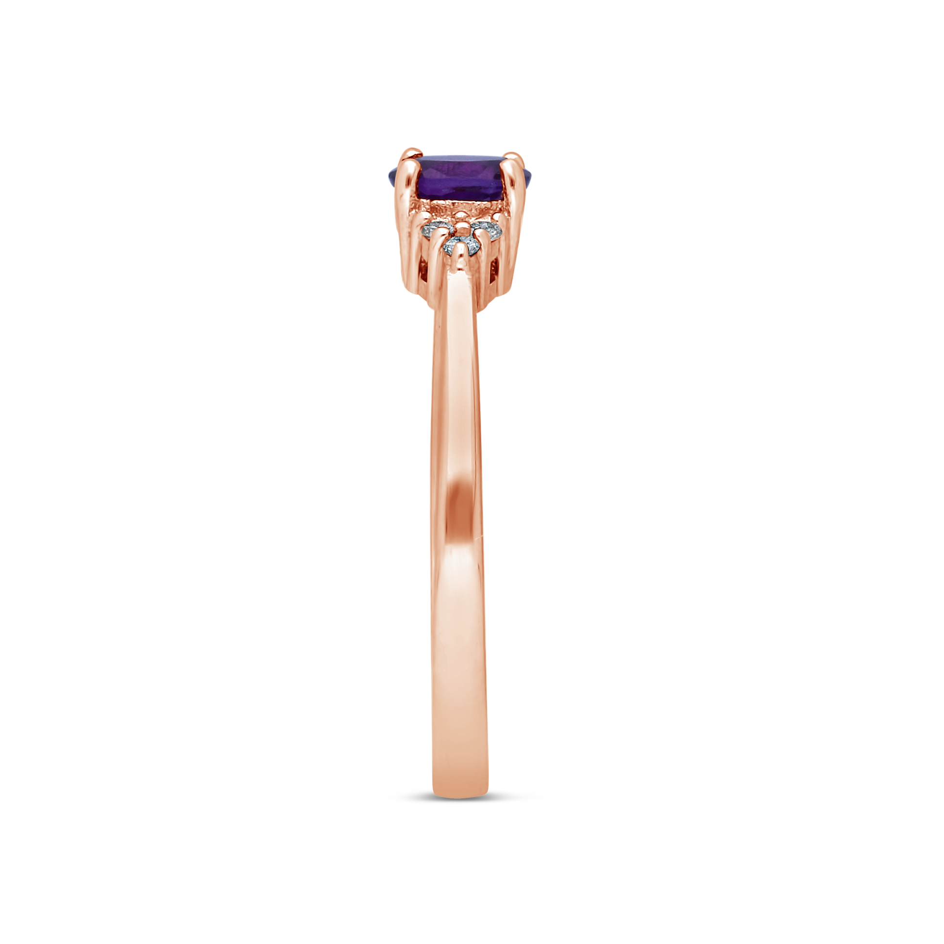 9ct Rose Gold Oval Amethyst And Diamond Dress Ring