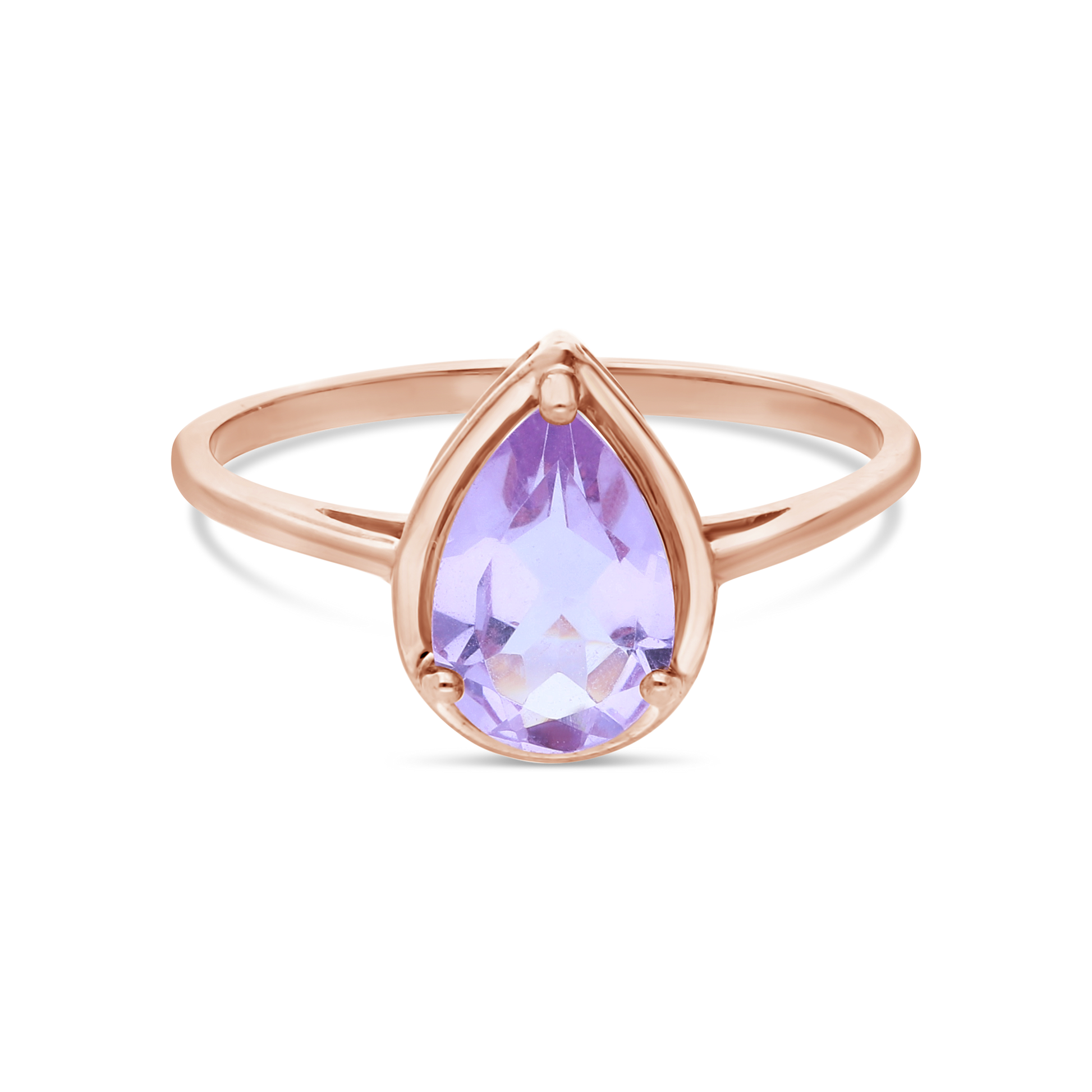 9ct Rose Gold Bezel & Pear Amethyst & Diamond Ring