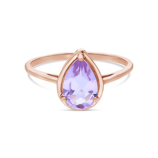 9ct Rose Gold Bezel & Pear Amethyst & Diamond Ring