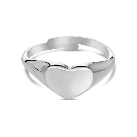 Silver  Heart Signet Design Adjustable Dress Ring