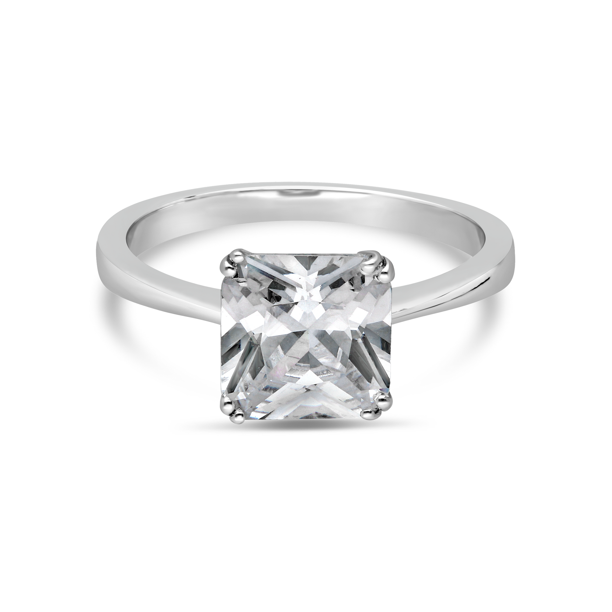 Silver Cubic Zirconia Princess Cut Solitaire Ring