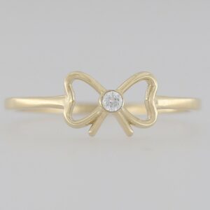 9ct Gold Plain Bow Design With Single Tube Set Cubic Zirconia Ring