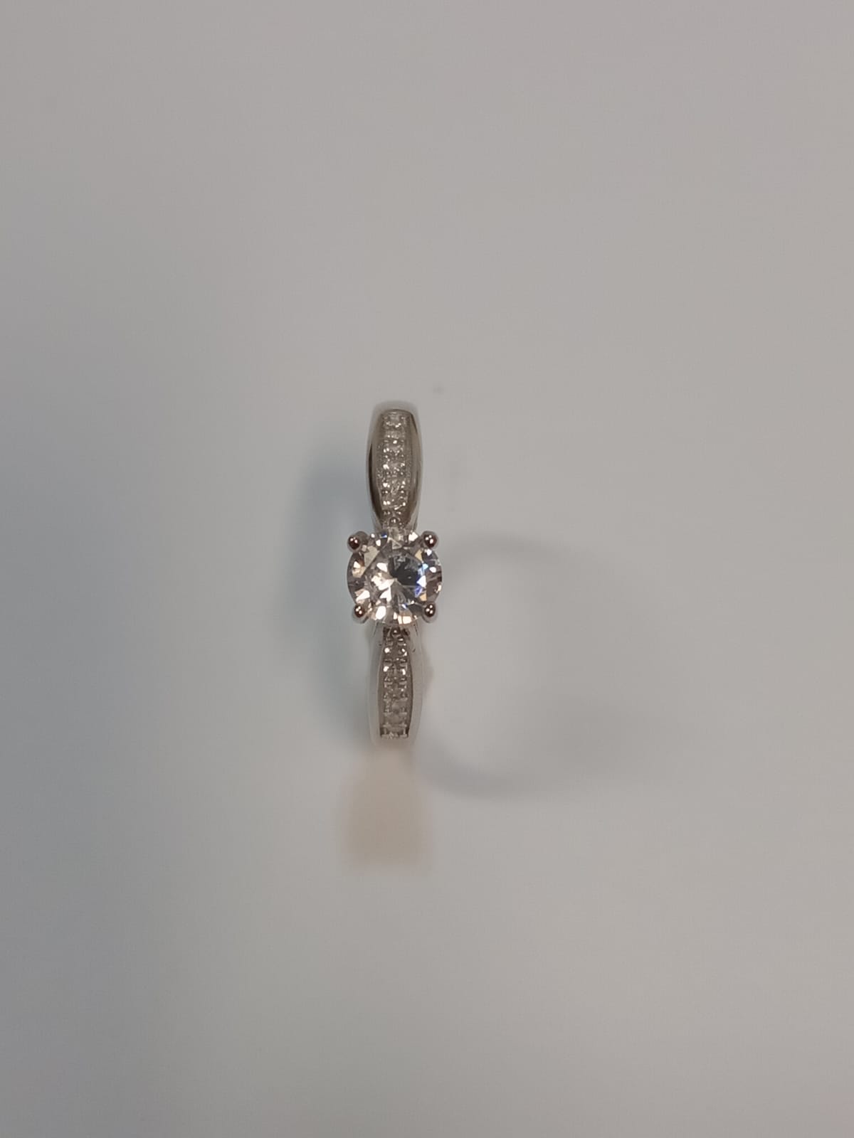 Silver 4 Claw Round Cubic Zirconia Solitaire Ring With Stones on Band