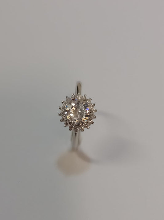 Silver Round Cubic Zirconia Cluster Ring