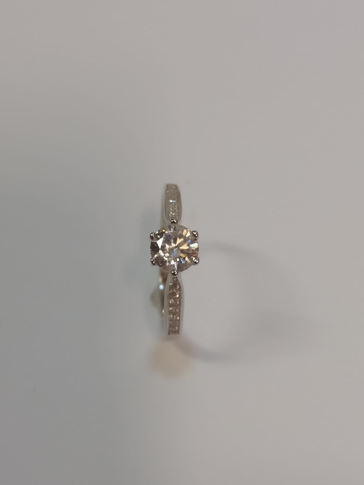 Silver 6 Claw Round Cubic Zirconia Solitaire Ring With Stones on Band