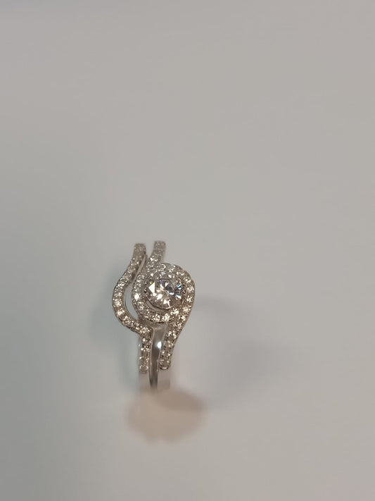 Silver Cubic Zirconia Swirl Design Cluster Twin Set Ring