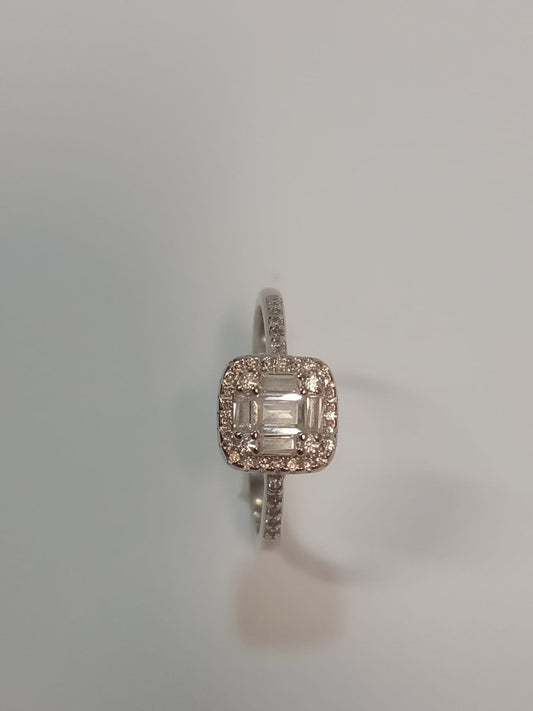 Silver Cubic Zirconia Baguette Cluster Ring With Stones on Band