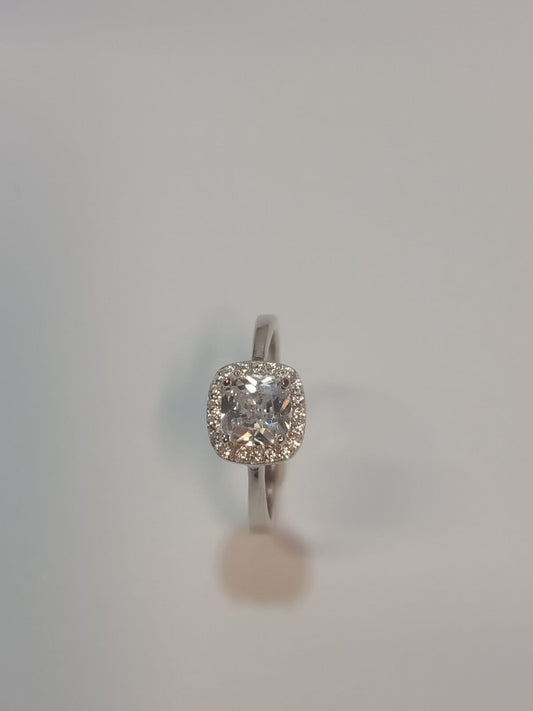 Silver Cushion Cut Cubic Zirconia Cluster Ring
