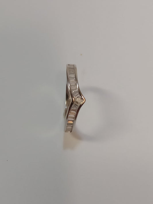Silver Baguette Cubic Zirconia Wishbone Ring