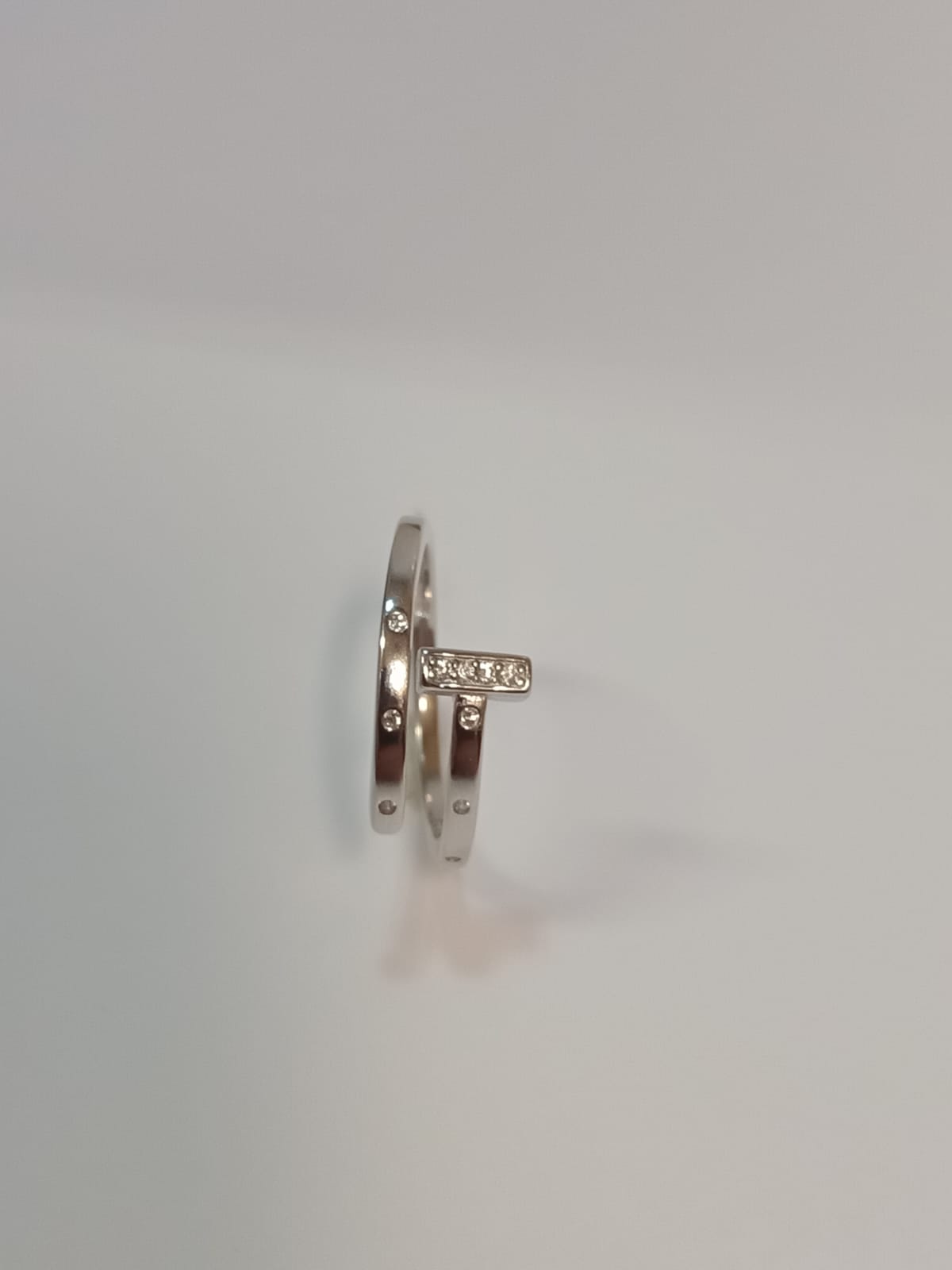 Silver Split Band Bar Design Cubic Zirconia Ring