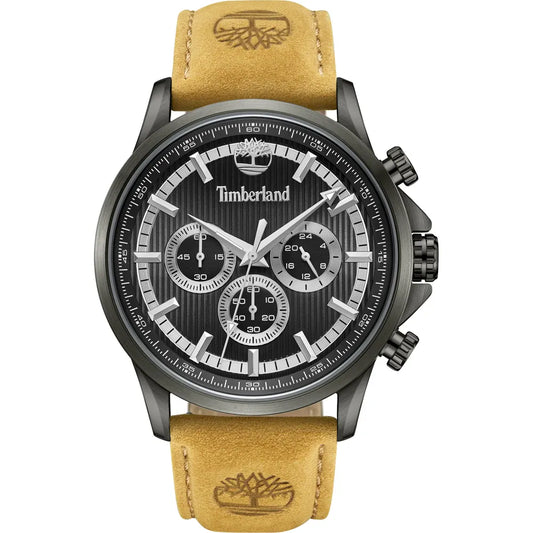 Timberland Gents Chrono Tan Leather Strap Round Black Dial