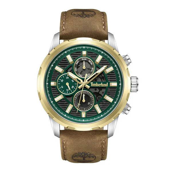 Timberland Gents Chrono Brown Leather Strap Round Green Dial
