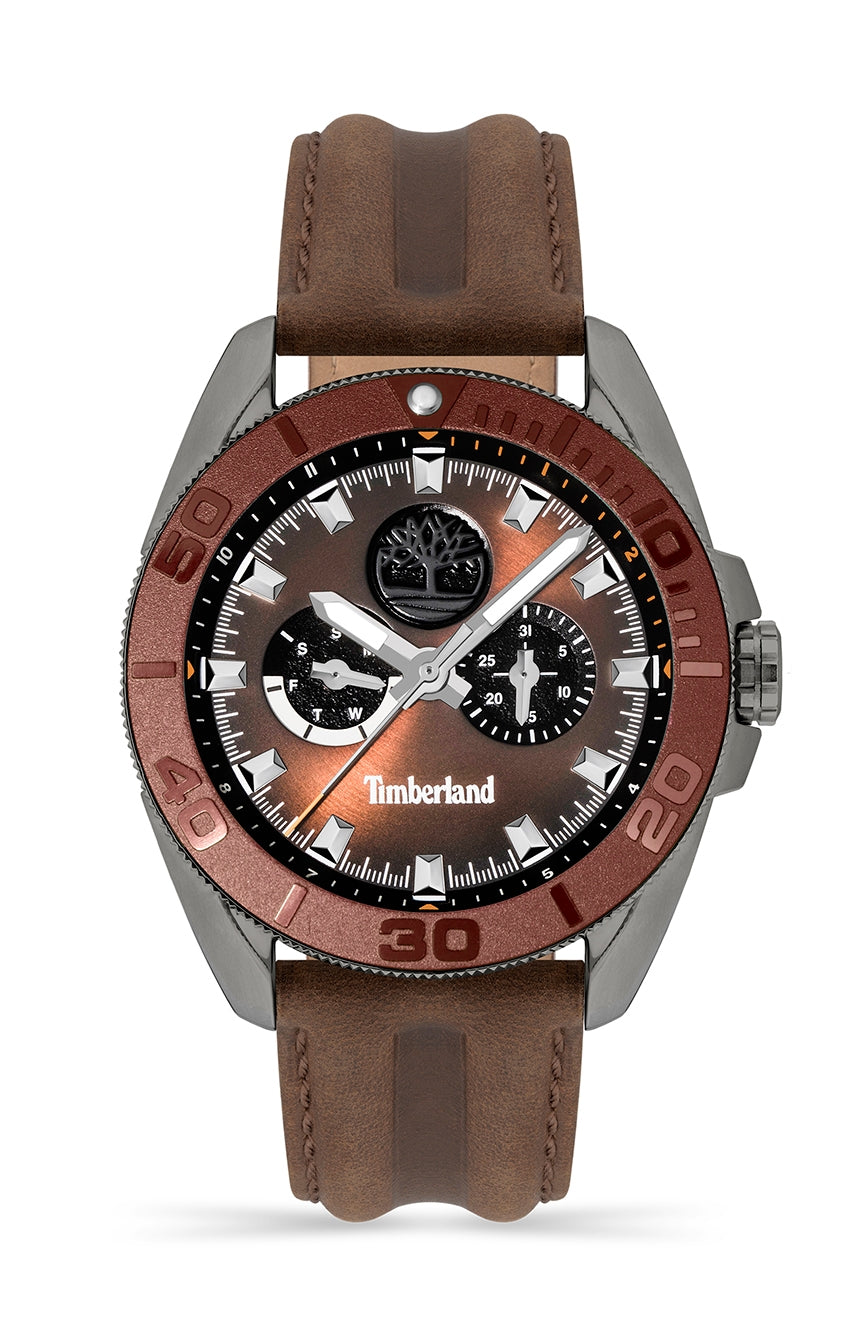 Timberland Gents Chrono Brown Leather Black IP Case Brown Dial & Date