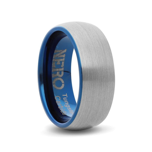 Gents 8mm Blue Inner & Silver Brushed Tungsten Ring