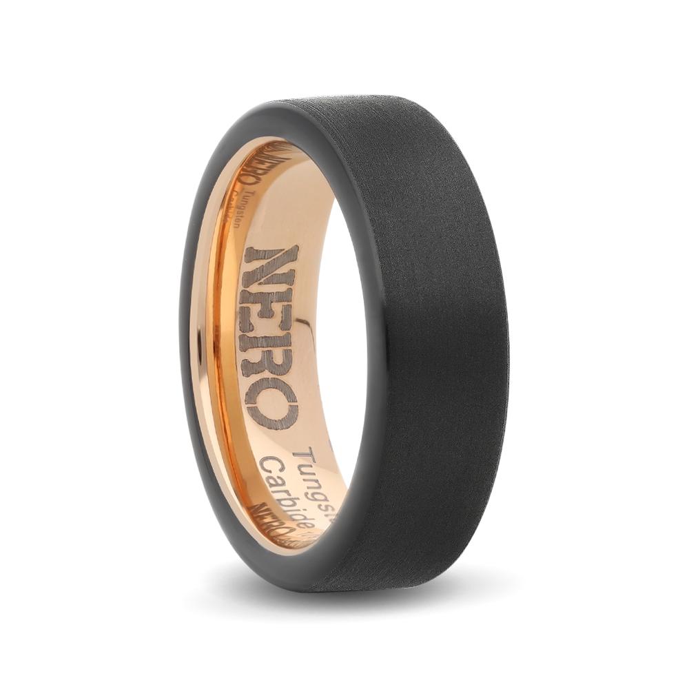 Gents 7mm Gold Inner & Black Brushed Tungsten Ring