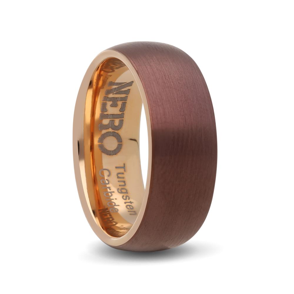 Gents 8mm Brushed Bronze and Inner Gold Tungsten Ring