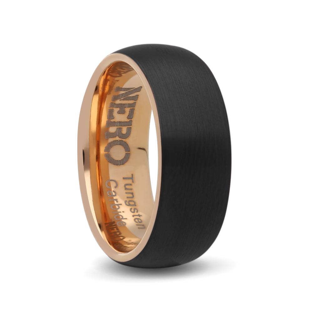 Gents 8mm Gold Inner & Black Brushed Tungsten Ring