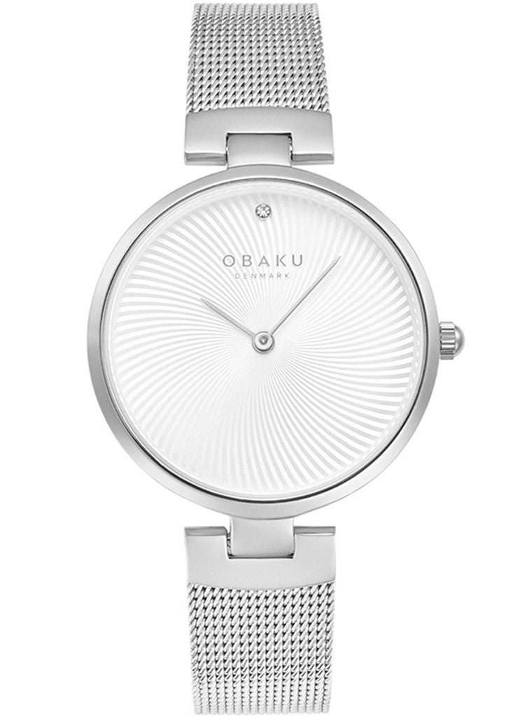 Obaku Ladies Stainless Steel Mesh Bracelet Round Silver Dial With Diamond