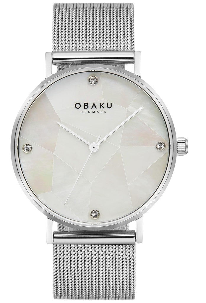 Obaku Ladies Stainless Steel Mesh Bracelet Round MOP Dial With Stones