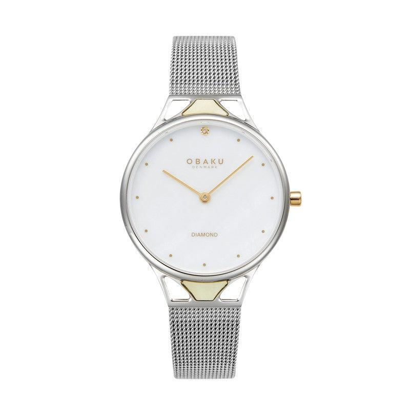 Obaku Ladies Stainless Steel Mesh Bracelet Round MOP Dial With Diamond