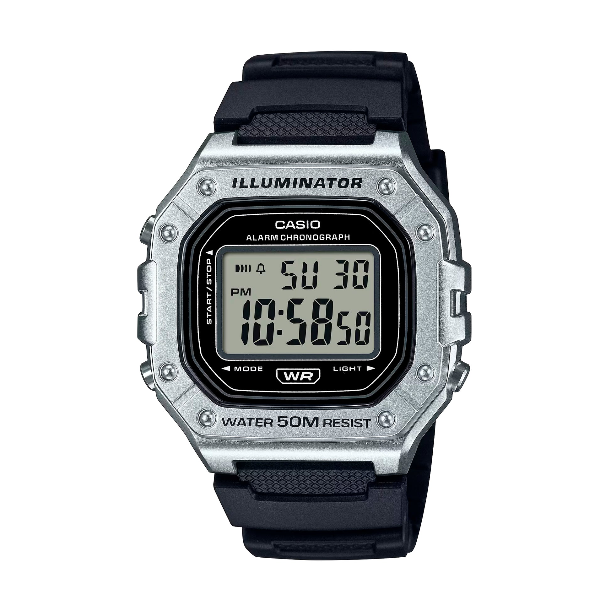 Casio Gents Gshock Digital Black Resin Rnd Black/Silver Dial