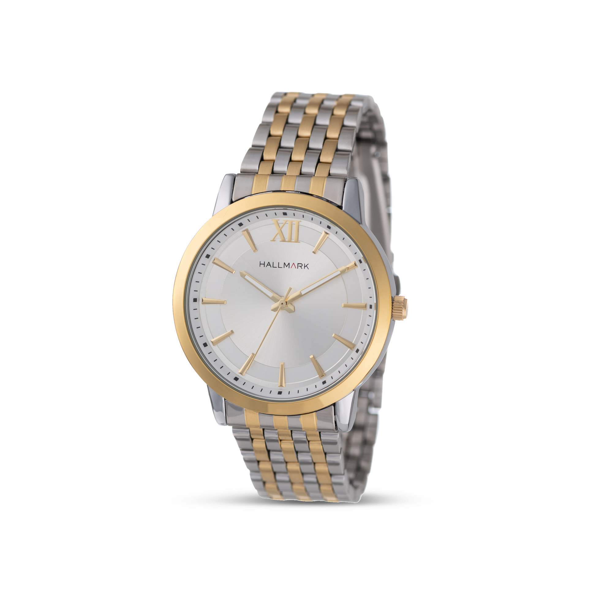 Hallmark Gents Two Tone Bracelet Round Silver Dial