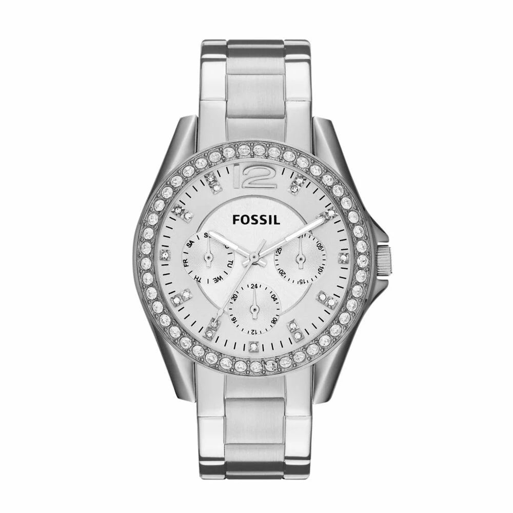 Fossil Ladies Stainless Steel Bracelet Round White Dial with Stones