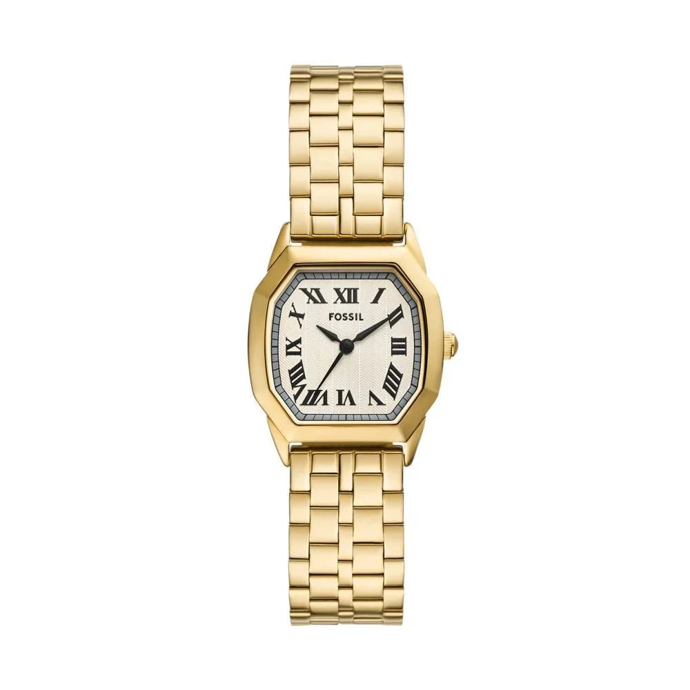 Fossil Ladies Gold Plated Bracelet Octagon Champagne Dial