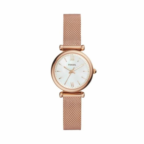 Fossil Ladies Rose Gold Plated Bracelet Round White Dial