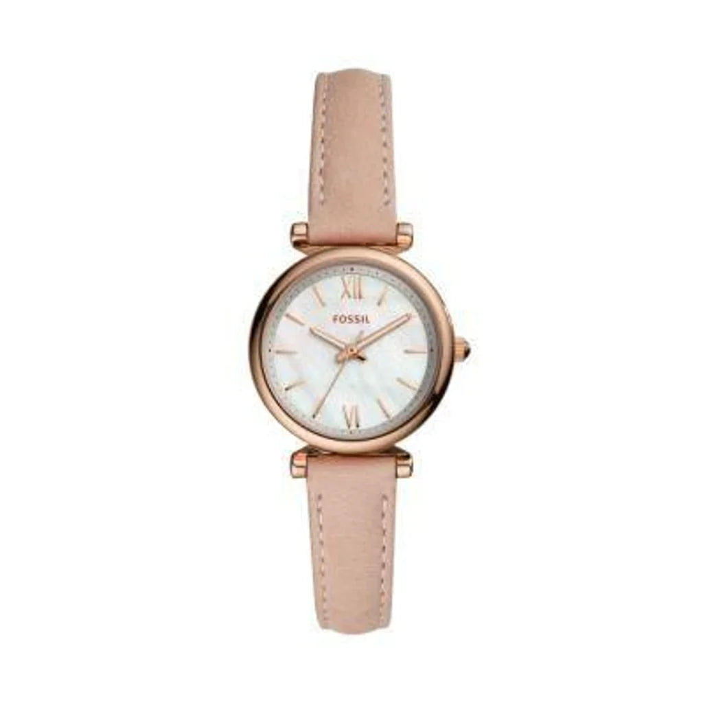 Fossil Ladies Nude Leather Rose Gold Plated Case Round White Dial