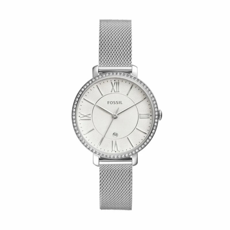 Fossil Ladies Stainless Steel Bracelet Round Silver Dial with Stones