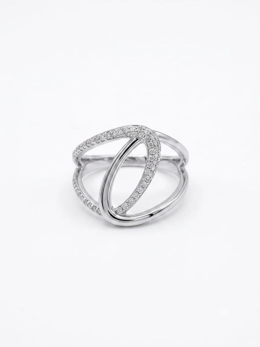 9ct White Gold Open Swirl Design Diamond Ring
