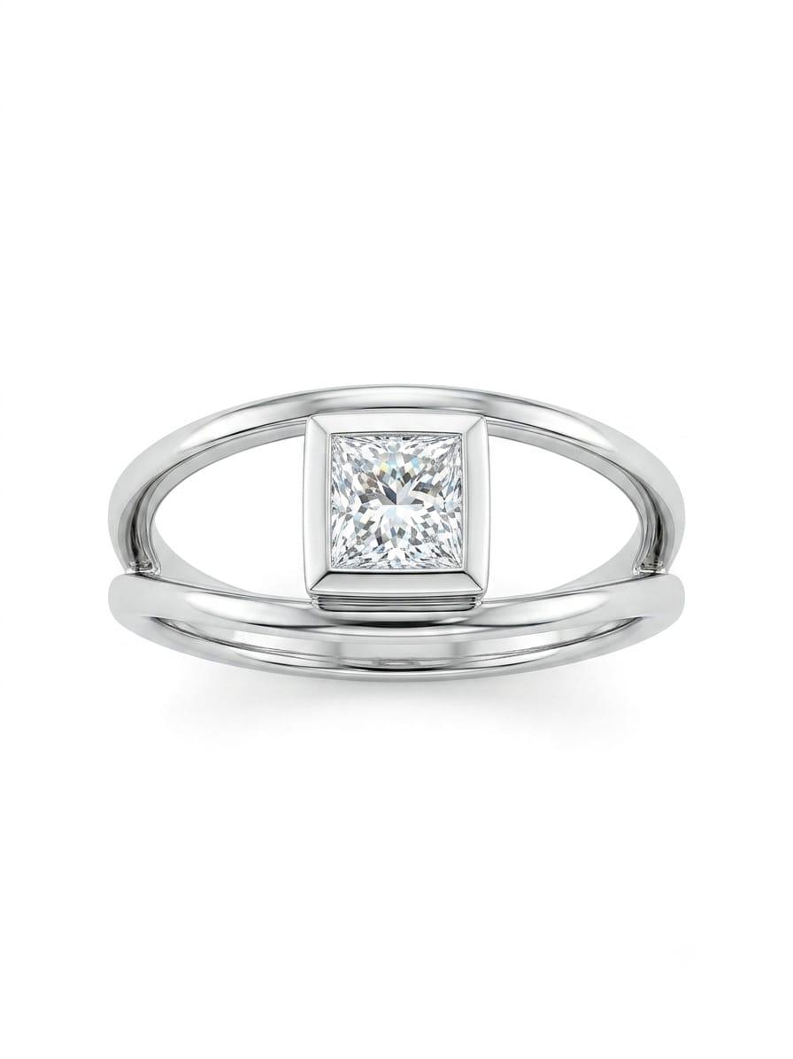 9ct White Gold Open Design Princess Cut Diamond Millennium Ring