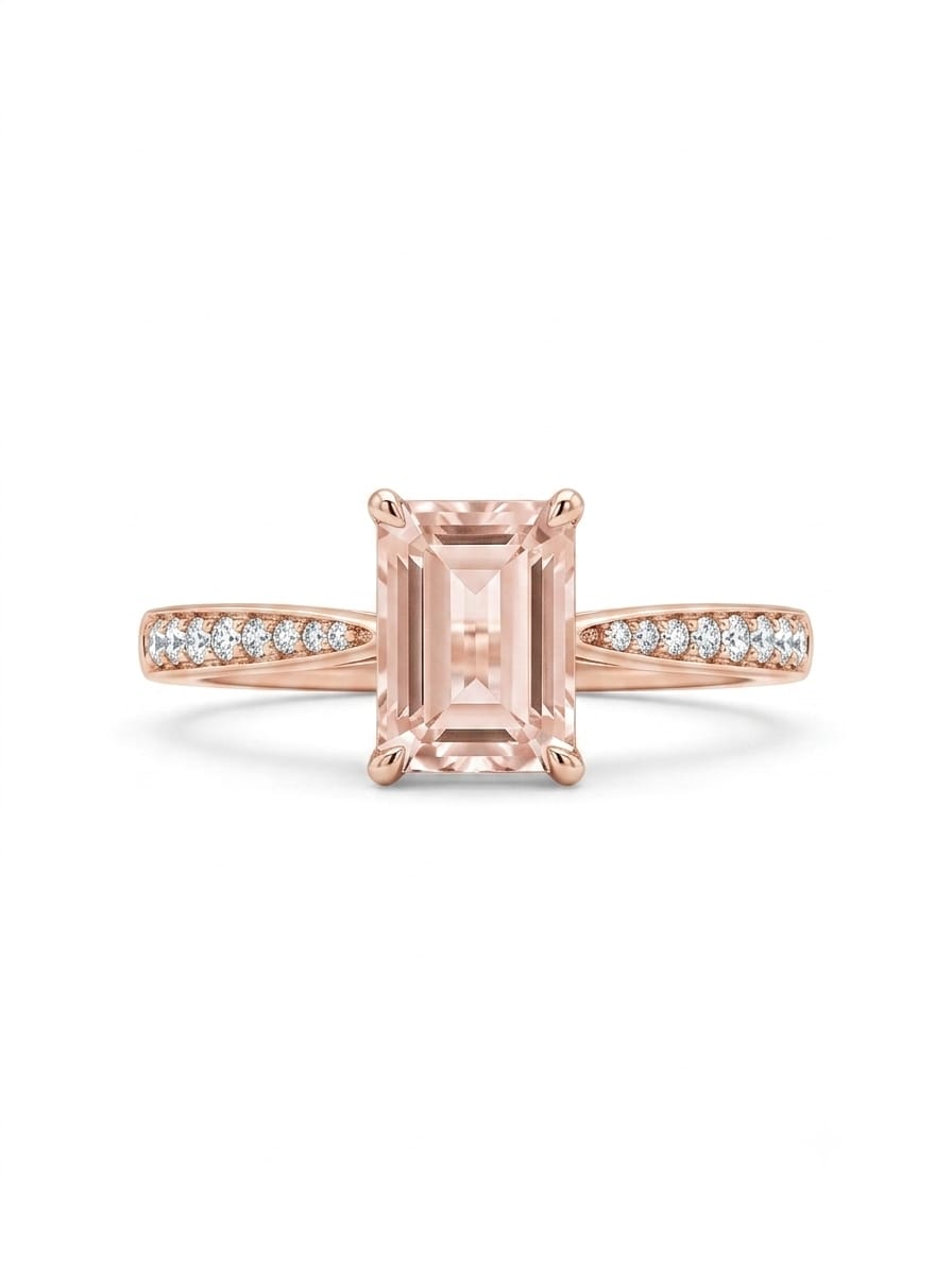 9ct Rose Gold Princess Cut Morganite And Diamond Channel Set Ring