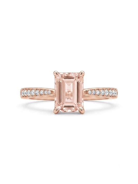 9ct Rose Gold Princess Cut Morganite And Diamond Channel Set Ring
