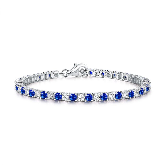 Silver 16CM Blue and White Cubic Zirconia Tennis Bracelet