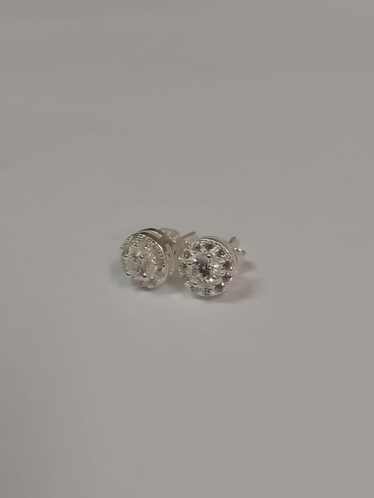 SilverCubic Zirconia Halo Design Stud Earring